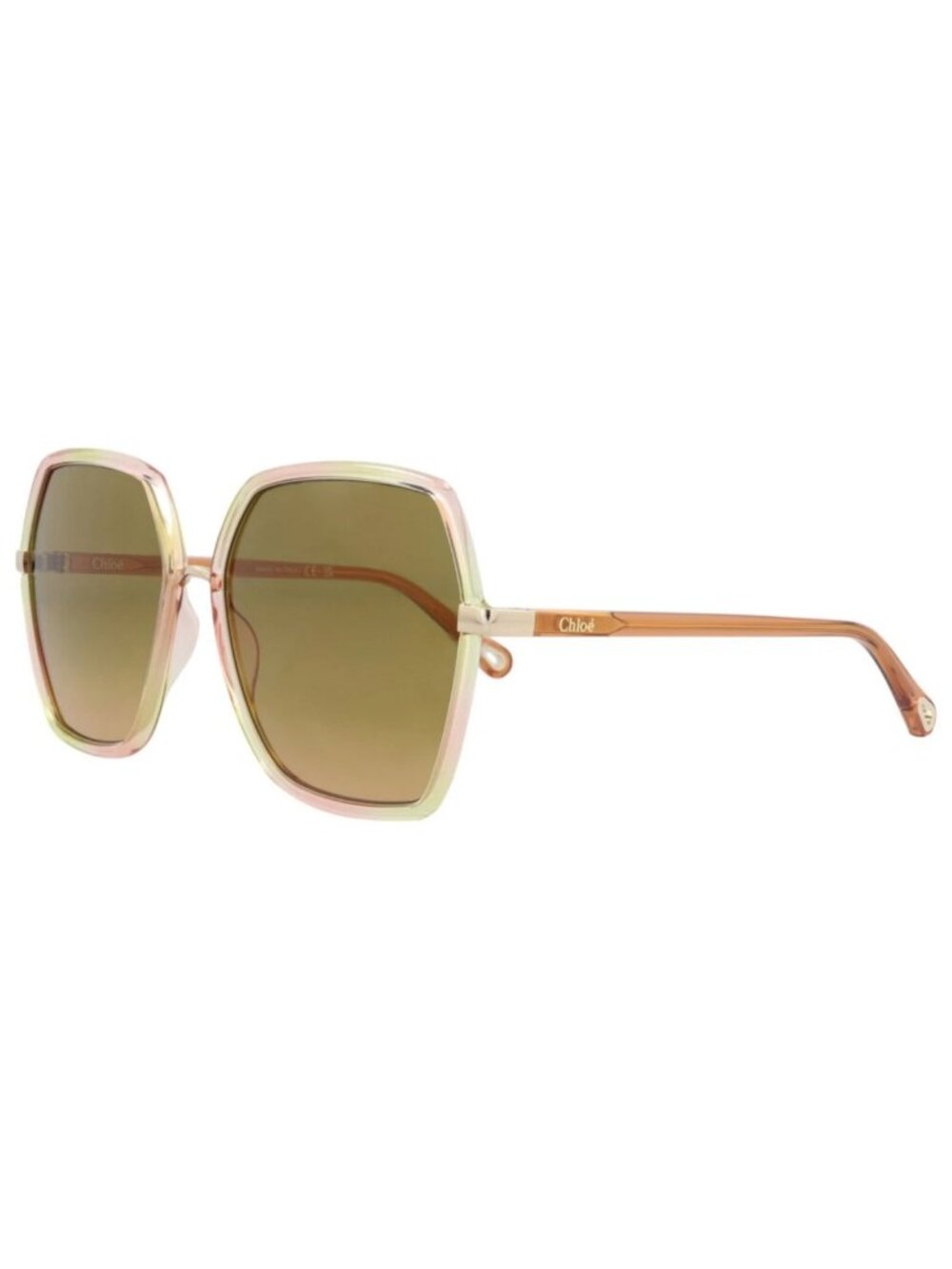New Chloé Women's Sunglasses Square Rectangle Bio Injection Frame Havana Orange